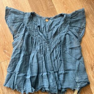 Free People Blue Textured Blouse